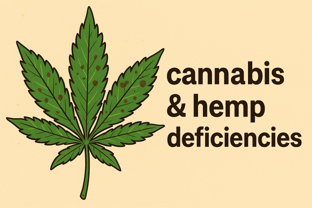 “Flat-style digital illustration of a cannabis leaf with brown spots and yellowing edges, set against a clean background with the title ‘Cannabis Leaf Deficiencies: Spot the Signs’ displayed above the leaf.” “Flat-style digital illustration of a cannabis leaf with brown spots and yellowing edges, set against a clean background with the title ‘Cannabis Leaf Deficiencies: Spot the Signs’ displayed above the leaf.”