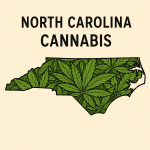 "Illustration of North Carolina's state outline filled with cannabis leaves, symbolizing the state's exploration of cannabis legalization."