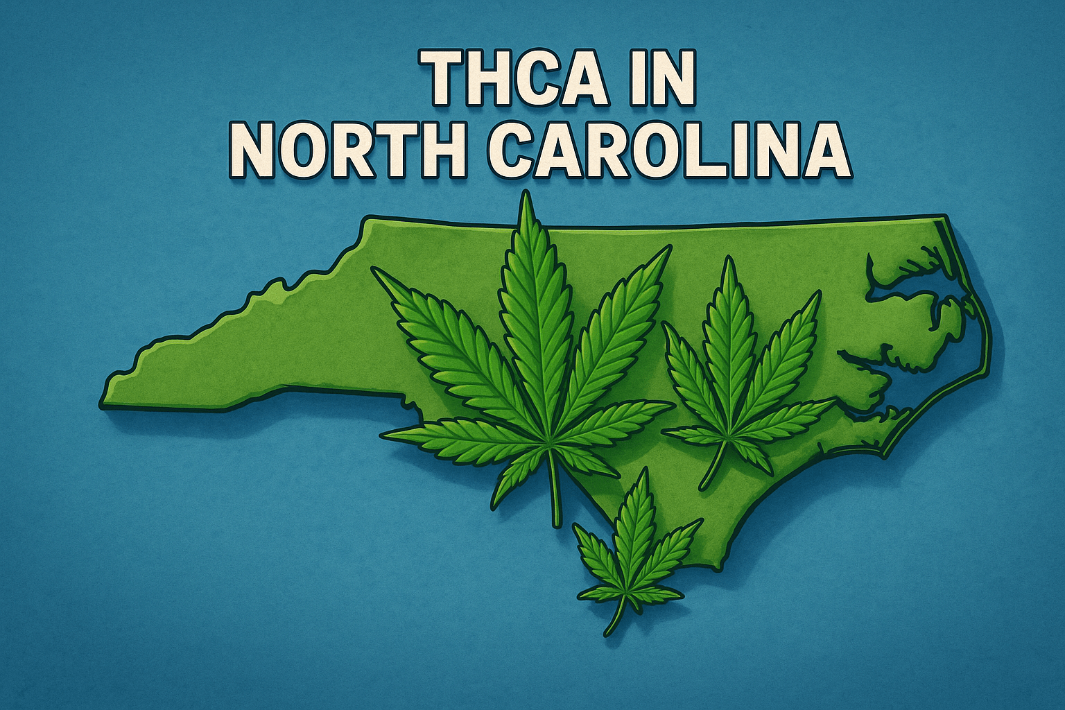 ChatGPT said: ALT Text: “3D-style digital illustration of the state of North Carolina filled with cannabis leaves, designed as a modern graphic highlighting the region’s association with THCa and cannabis products.”