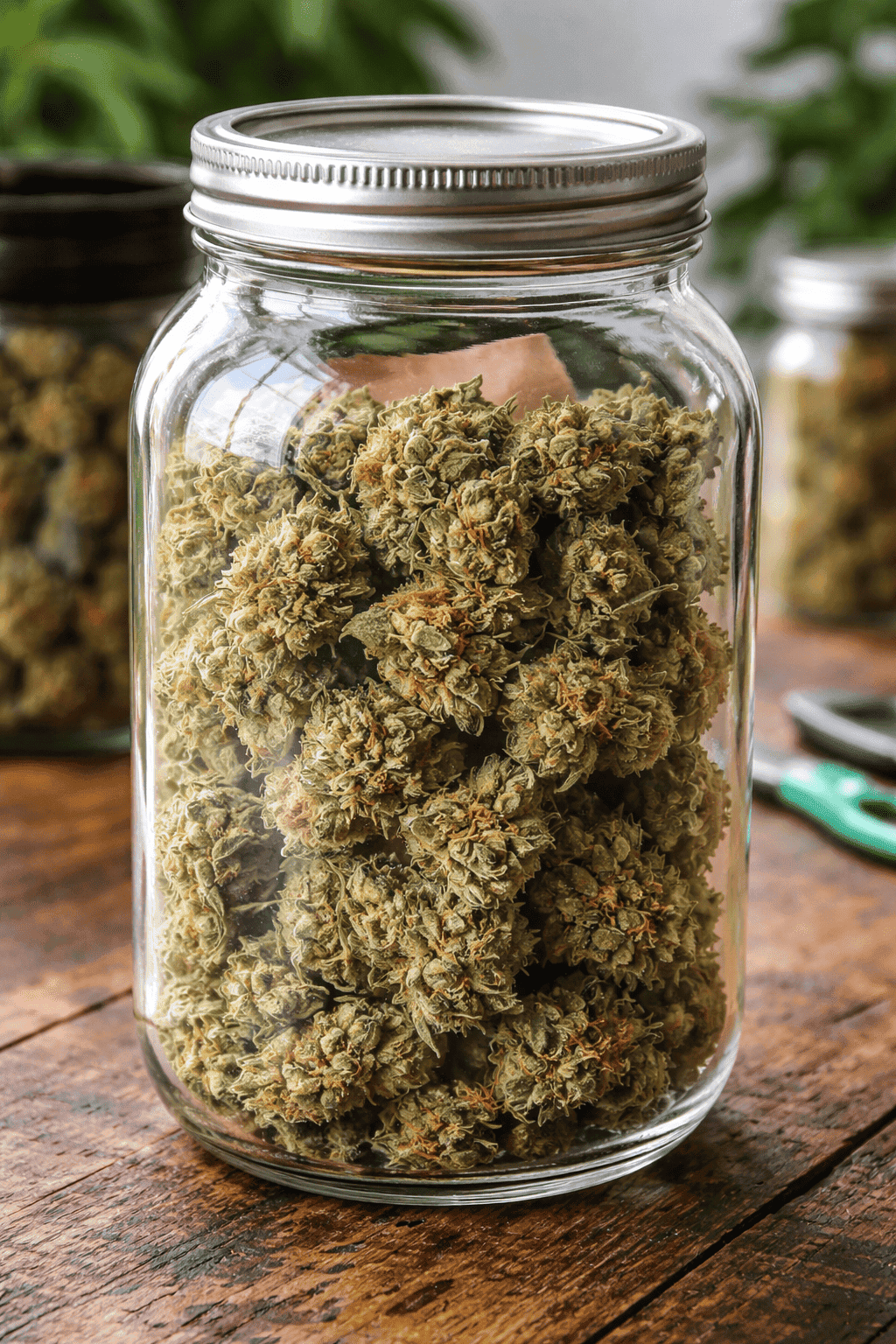 Curing THCA cannabis flower in a glass mason jar with humidity control for terpene preservation