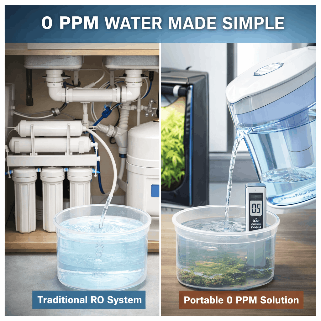 “comparison of reverse osmosis system vs ZeroWater filter for hydroponic cannabis growing showing 0 ppm water solution for small grow setups”